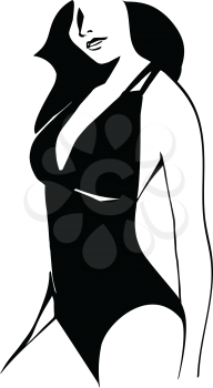 Drawing of Fashion portrait of beautiful woman in sexy swimwear. Vector Illustration