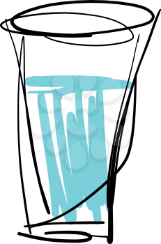 Sketch of Glass with water isolated vector illustration on white background