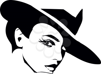 Fashion woman model with a black hat - vector illustration