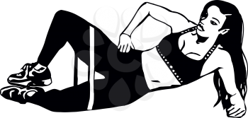 Woman doing yoga, abstract lines drawing vector illustration