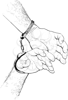 Male hands of a criminal bound behind their backs