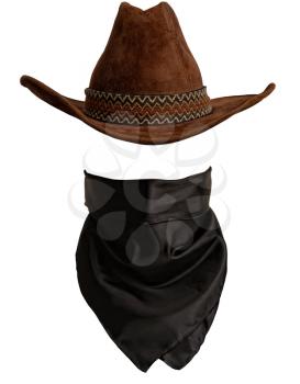 Classic cowboy hat and bandanna pattern with empty space to insert face. front view