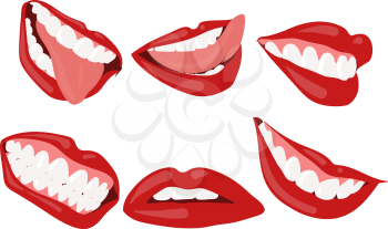 A small set of silhouettes of female lips with different emotions.