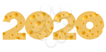 The inscription 2020 made of cheese with holes specifically for the East New Year of the Rat