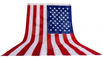 background of an American flag fading from the viewer into the distance isolated on a white background