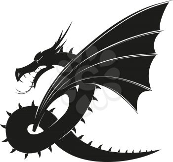 evil black winged mythical dragon isolated on white background