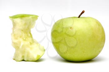 Closeup image of green apples on the white background.
