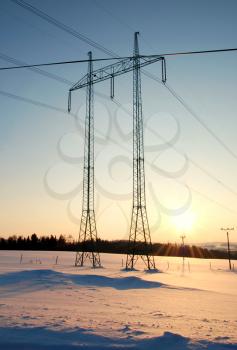 Winter landscape with power line.