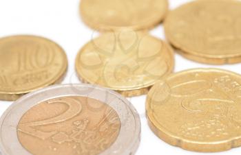 Euro coins placed on the white background.