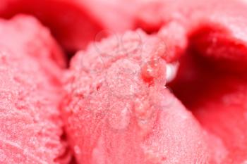 Raspberry ice cream sorbet scoops closeup. Raspberry sorbet. Ice cream sorbet. Fruit sorbet.