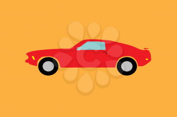 Vector illustration of red car on the orange background.