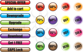 Set of color web buttons with some signs.