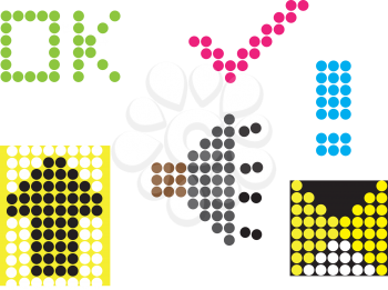 Various dot symbols in various colors.