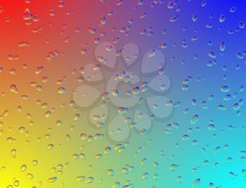 Rainbow multicolor glass with water drops digital effect. Abstract vibrant multicolor background with rain drops. 