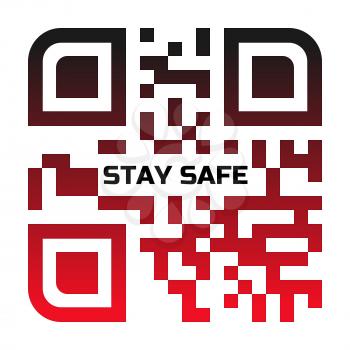 Black and red QR code with Stay Safe sign.