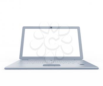 Silver laptop front view. 3d rendering isolated on white