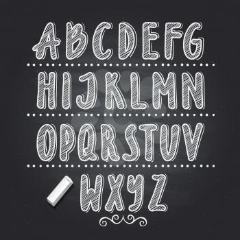 Hand drawn letters writing on black school chalkboard. Vector alphabet for school, illustration of abc white letter