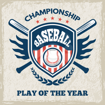 Retro poster for baseball club. Sport emblem in vector style. Baseball emblem club, sport game logo for tournament illustration