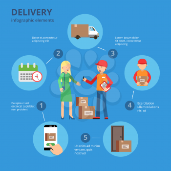 Infographic design template with different delivery symbols. Delivery and truck service illustration