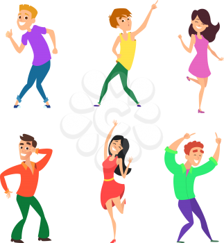 Teenage dancers in different action poses isolated on white. Vector dancer young male and female illustration