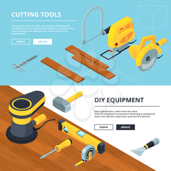 Horizontal banners with electrical tools for construction. Instrument electric and repair industry, vector illustration