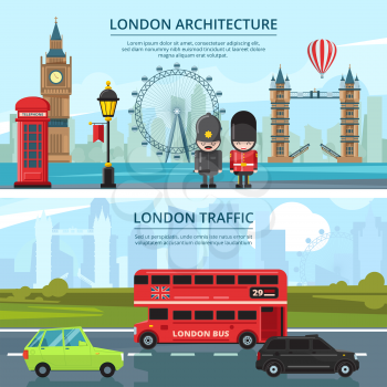Urban landscape of london. Vector banners set. City london landscape street, british landmark illustration