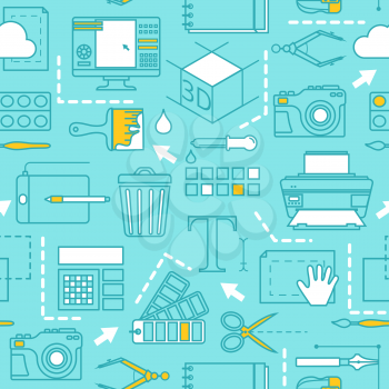 Different tools for computer designers. Vector seamless pattern, Illustration of computer designer tool for digital drawing
