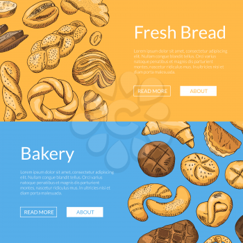Vector hand drawn colored bakery food elements web banner templates illustration