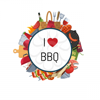 Vector illustration barbecue or grill elements around circle with place for text