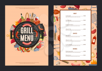 Vector barbecue or grill vertical menu template. Barbecue grill menu banner for restaurant illustration