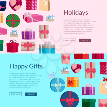 Vector horizontal banners with a lot of gift boxes or packages illustration