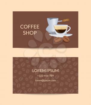 Vector coffee shop or company business card template woth cup illustration