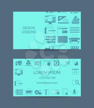 Vector digital art design studion or lessons business card template. Business card studio art lesson, school computer drawing design illustration