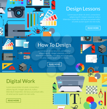 Vector digital art design horizontal banner templates. Digital lessons and work. web design poster illustration