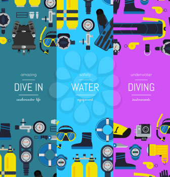 Vector underwater diving vertical banner poster templates of set illustration
