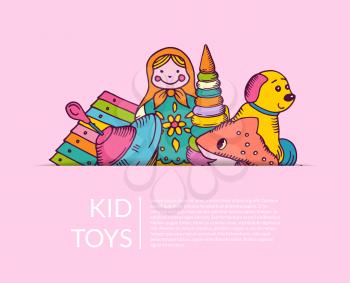 Vector round pile of kid toys elements half hidden illustration with place for text