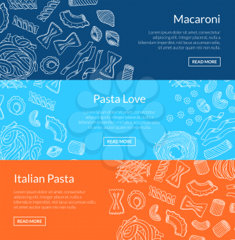 Vector contoured hand drawn pasta horizontal banner templates of set illustration