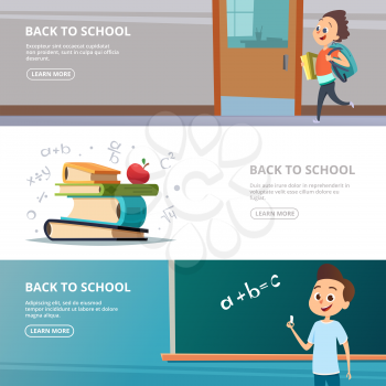 School banners. Illustrations of back to school characters. Set of banner with character education and study vector