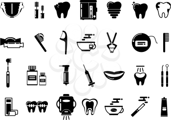 Dental monochrome vector pictures. Healthcare illustration of healthcare and tooth hygiene, treatment dental