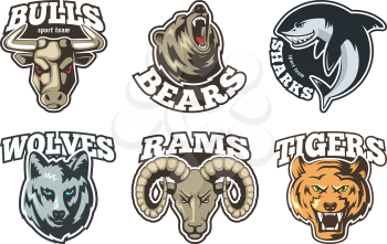 Sport labels set with different animals. Company mascot design. Sport logo with animal, mascot furious for sport team illustration vector