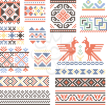 Illustrations of traditional russian culture. Geometrical ornament in ethnic style. Ornament russian geometric textile vector collection