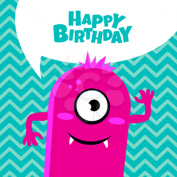 Monster party card design. Happy birthday card congratulation. Vector illustration