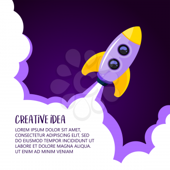 Space rocket launch. Creative idea banner with rocket background, vector illustration