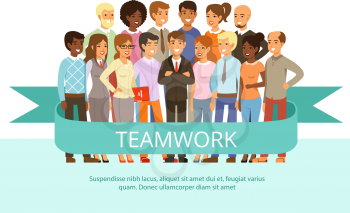 Social group on the work. Office people in casual clothes. Big corporate family. Vector characters in cartoon style. Team work group people, business teamwork company cooperation illustration