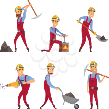Characters set of miners. Cartoon characters miner worker, people professional occupation, vector illustration