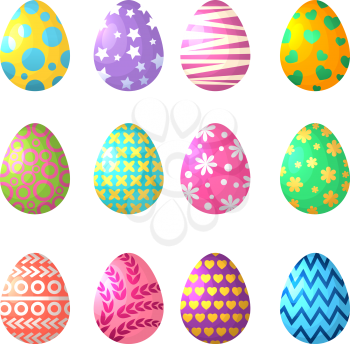 Cartoon eggs. Celebration symbols of Easter. Spring holiday paint eggs. Vector illustration
