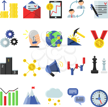 Business icon set in flat style. Vector business symbol and icon, money and idea, target and reward illustration
