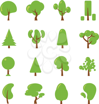 Ecology illustrations set. Flat pictures of green tree. Plant forest, environment collection vector