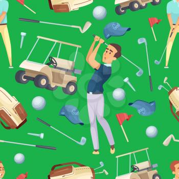 Seamless pattern with sport illustrations at golf theme. Background with equipment for golfer vector