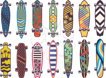 Vector colored illustrations on skateboards. Color skateboard and skate board for extreme sport